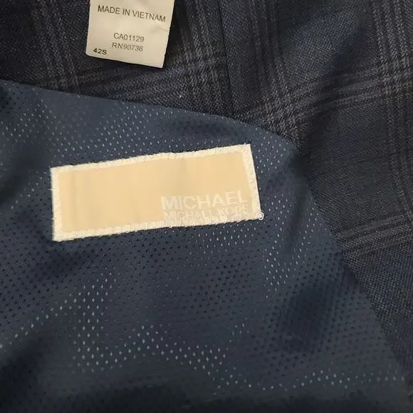 Michael Kors Men's wool navy blue plaid sports jacket 42S Formal Event wedding - Picture 12 of 13